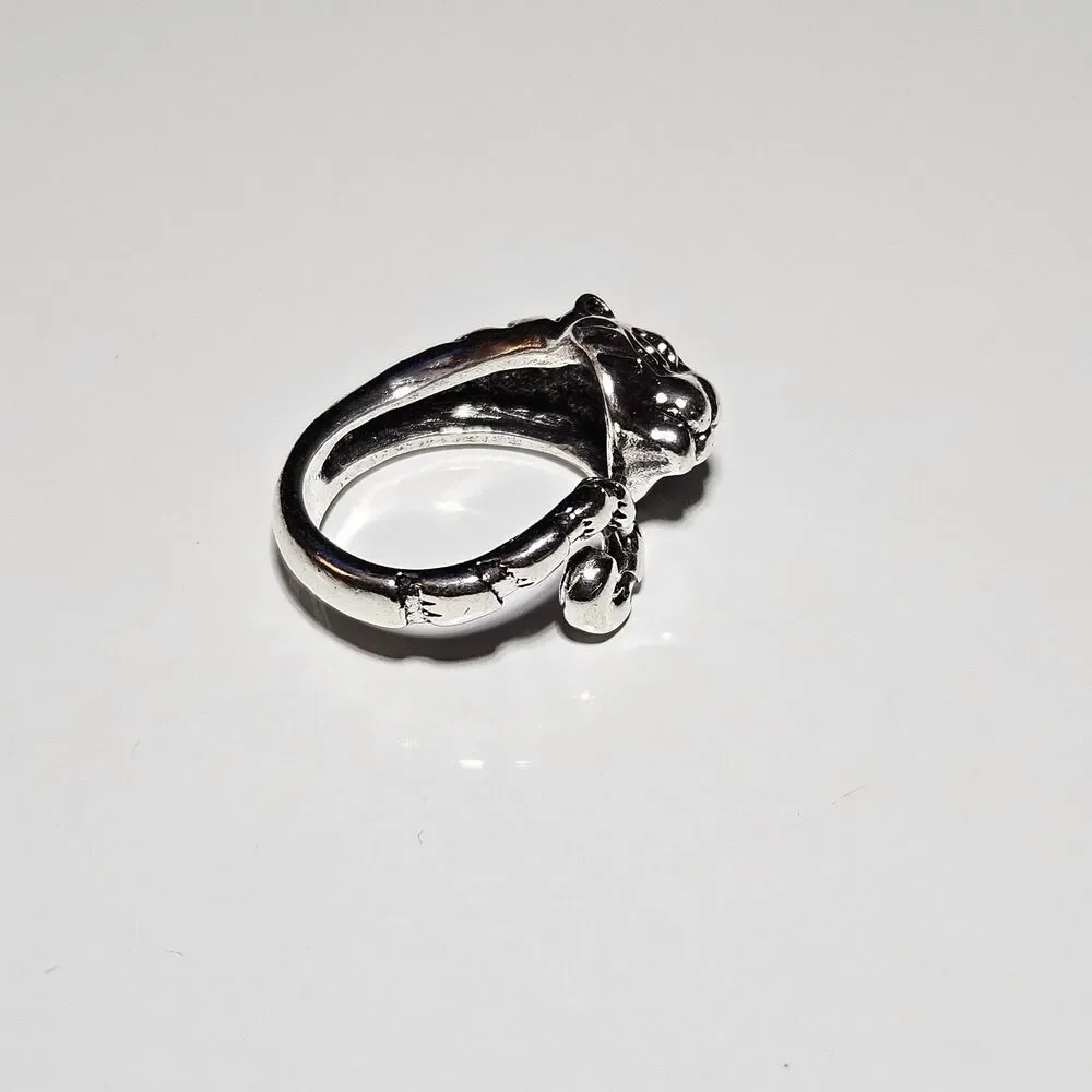 Silver Tone Tiger Head Curled Tail Adjustable Ring